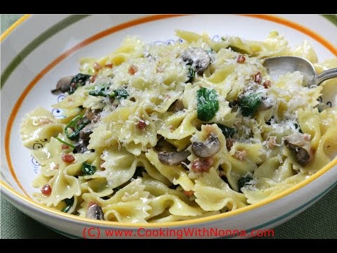 Farfalle, Spinach, Mushrooms and Pancetta  -  Rossella's Cooking with Nonna - UCUNbyK9nkRe0hF-ShtRbEGw