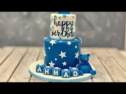 1st Birthday Cake | Blue Bear Cake | Star & Blocks Cake