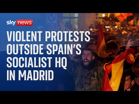 Thousands protest Spain's Socialist Party's Catalan deal, for second night