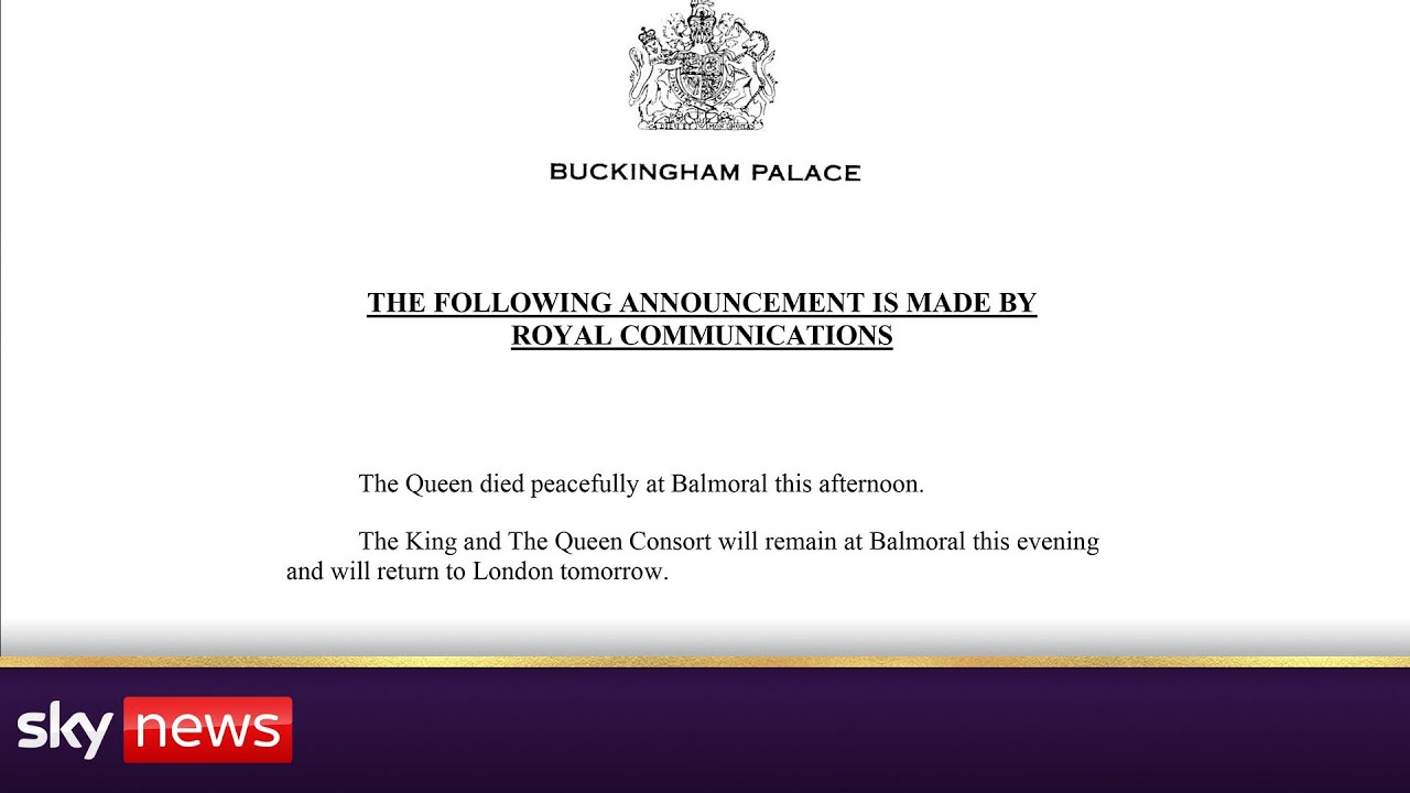 Buckingham Palace announces death of the Queen