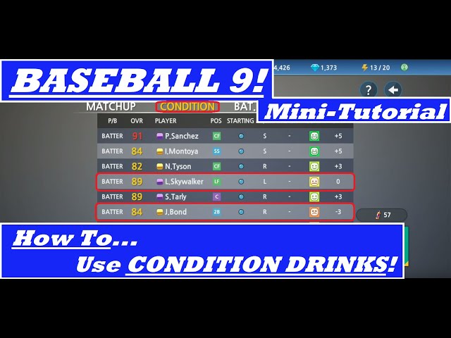 How To Use Condition Drinks In Baseball 9?
