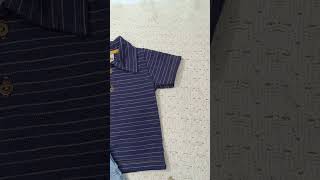 Jardineira jeans infantil menino Camiseta listrada gola polo e jardineira jeans com regulagem na alça