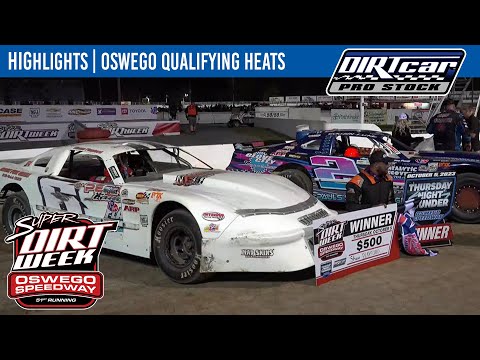 DIRTcar Pro Stocks | Super Dirt Week | Oswego Speedway | October 5, 2023 | HEAT HIGHLIGHTS - dirt track racing video image