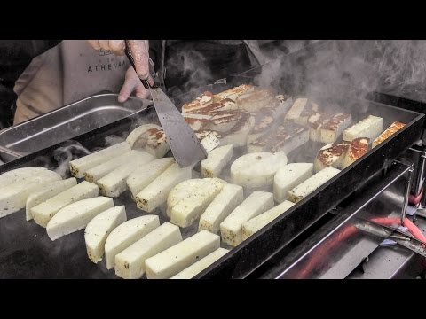 Grill of Greek Cheese and Meat Skewers Seen in London. Street Food From Greece - UCdNO3SSyxVGqW-xKmIVv9pQ