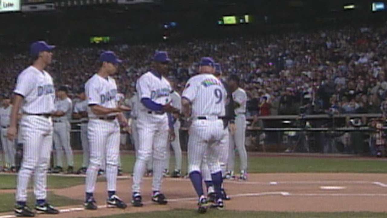 D-backs' inaugural starting lineup announced in 1998 video clip