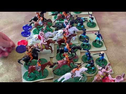 Schlacht am Little Big Horn. Renos Angriff mit der „M“-Truppe in einem 54-mm-Kriegsspiel im Boots...