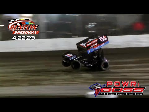 POWRi 410 BOSS Sprint Car League at Benton Speedway Highlights - dirt track racing video image