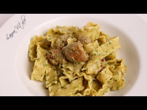 Pasta with Sausage & Creamy Pesto Recipe - Laura Vitale - Laura in the Kitchen Episode 391 - UCNbngWUqL2eqRw12yAwcICg