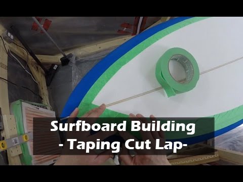 Taping Surfboard for Cut Lap, Mixing Epoxy, Glassing Prep Work: How to Build a Surfboard #24 - UCAn_HKnYFSombNl-Y-LjwyA