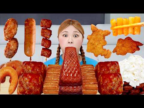 ASMR MUKBANG 하이유의 소세지먹방 & 레시피 Spicy Noodles & Sausages & Spam EATING SOUND| HIU 하이유