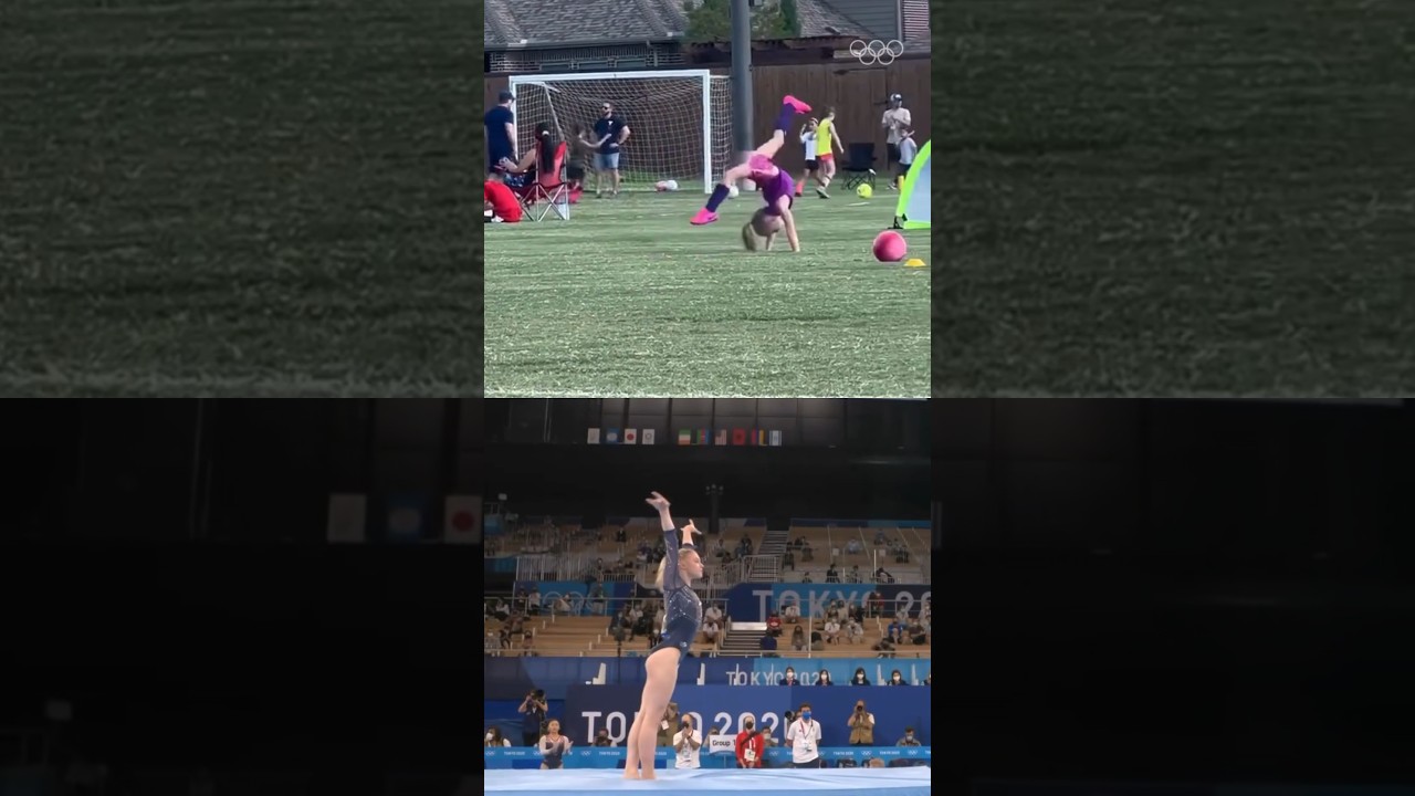 Who said gymnasts can’t play football? 😜#LetsMove | #OlympicDay | 📹 (TT): @raynnennraynne1
