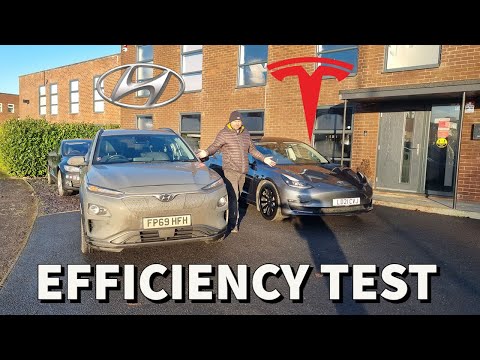 Hyundai Kona EV range and efficiency test v Tesla Model 3 Long Range in UK winter