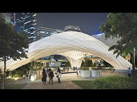 Students erect arching bamboo events pavilion in Hong Kong