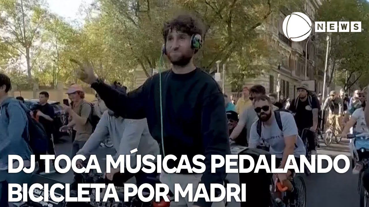 DJ britânico toca músicas pedalando bicicleta em Madri