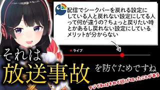 【月ノ美兎】なぜライブ配信でシークバーを途中で戻せる設定にしている配信としていない配信があるのか説明する月ノ美兎【にじさんじ/切り抜き】