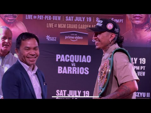 MANNY PACQUIAO GETS BARRIOS TO SMILE AT FACE-OFF; 46-YEAR-OLD LEGEND SIZES UP 30-YEAR-OLD CHAMP