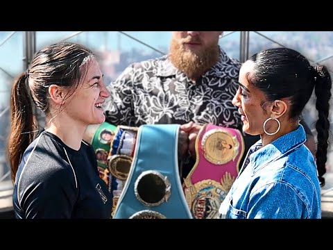 Katie Taylor LAUGHS in Amanda Serrano’s face during FIRST FACE OF for Trilogy showdown!