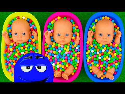 12 Minutes Satisfying with Full of 3 Rainbow BathTubs Candy with M&M's & Magic Slime Cutting Video