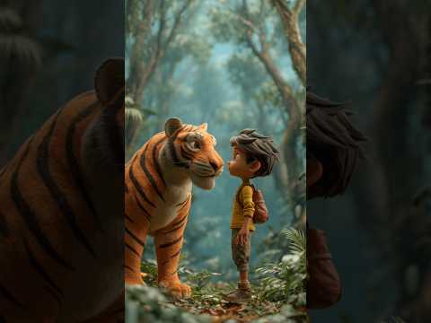 जंगल में टाइगर 🐯 से सामना। A kid face tiger 🐅 in the jungle. #shorts #aianimation #tiger #jungle