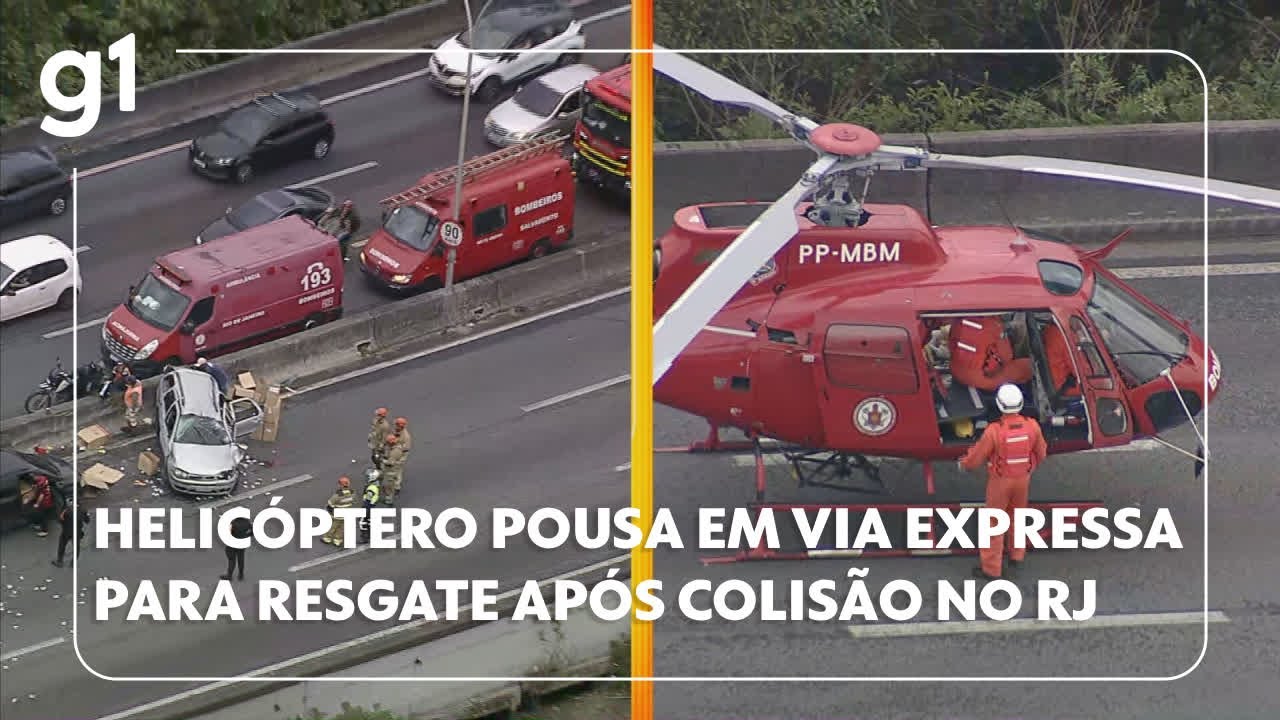 Helicóptero pousa na Linha Vermelha para resgate após colisão no Rio