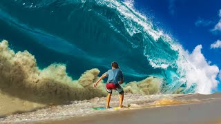 RAW - Young Professional Skimboarders Attempt to Ride Giant Waves On The Beach of Cabo San Lucas