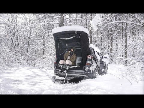 천둥번개 폭설캠핑 ⚡️ 벚꽃말고 눈꽃 속에서 설중 차박캠핑 ❄️ 캠핑 브이로그 . 솔로캠핑 . ASMR