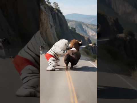 The lion was able to catch the bull by betrayal, otherwise it would not have been possible.😆😱#shorts