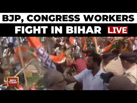 BJP Protest Against Congress on PM's Abuse | BJP and Congress Workers Violent Fight in Bihar LIVE