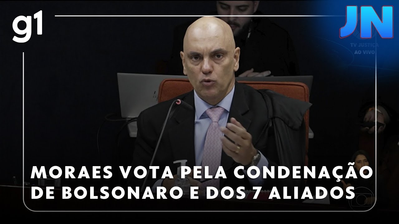 Jornal Nacional: Alexandre de Moraes vota pela condenação de Bolsonaro e todos os 7 aliados