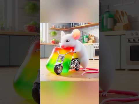 Cat ๐ฑ ๐ while sitting ๐ช on colorful ๐ mouse ๐shaped jelly๐ซ motor ๐๏ธ#short #funny #cute #ai