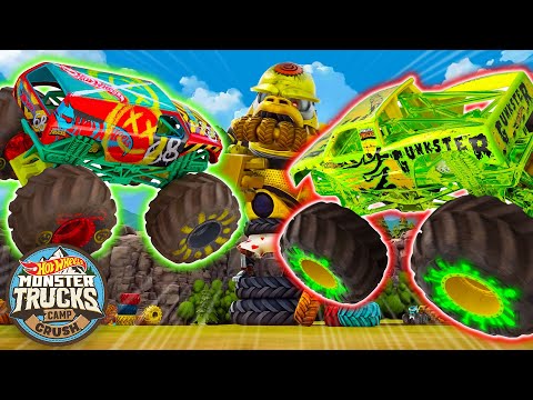 Hot Wheels Monster Trucks Compete in Smashing and Crashing Courses! + More Monster Truck Adventures!