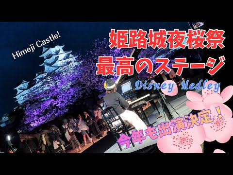 最高！！2026 美しい姫路城の夜桜 祭り　少しずつ増える人！圧巻ステージ　Disneymedley