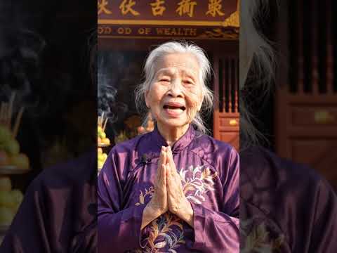 Bà cụ cầu tài lộc cho mọi người - The old lady prays for everyone's fortune.