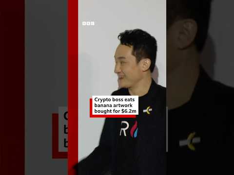 Crypto boss Justin Sun eats banana artwork bought for $6.2m. #Banana #Art #BBCNews