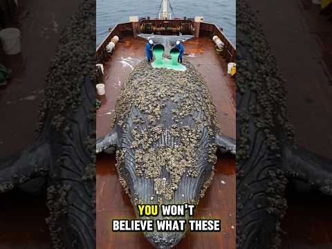 Brave fishermen Found a Blue Whale Covered All Over with Barnacles