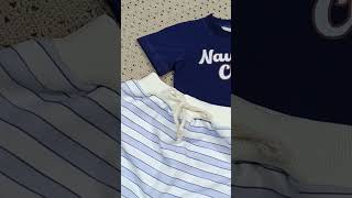 Conjunto infantil moletom menino camiseta na cor marinho shorts em moletom listrado