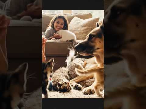 قطط تلعب مع الكلب🥰