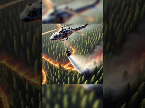 A helicopter hovers over a forest fire, dropping water from a bucket to extinguish #respecta