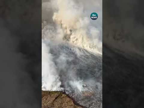 Heavy smoke billowed from land near to the Errwood Reservoir in the Goyt Valley #itvnews #wildfires