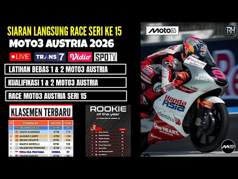 Jadwal Siaran Langsung <strong>Race</strong> Moto3 Austria <strong>2026</strong>~Jadwal Veda Ega Pratama Di Moto 3 <strong>2026</strong>~Live Trans 7