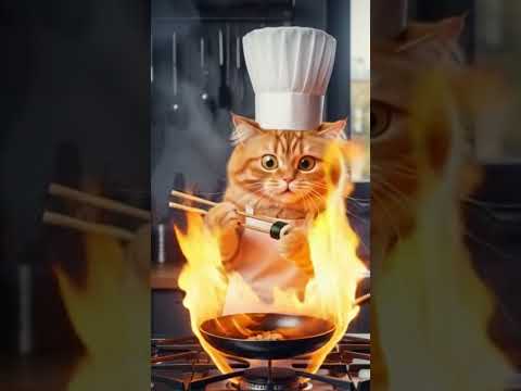 شوفوا الشيف مياو وهو بيحاول يطبخ وجبة محترمة… والنتيجة كارثة ! 😂 #قطط #ضحك #فيديوهات_مضحكة #مياو