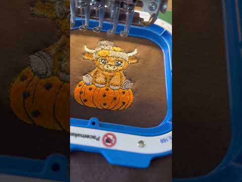 #apparel #halloween #tajimaembroiderymachine #embroidery #embroiderymachine Highlandcow w pumpkin.