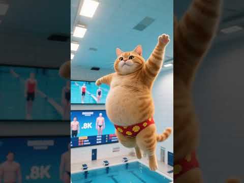 猫の動画サムネイル - 跳水世界冠军胖橘猫又再次夺冠啦#shorts #cat #猫 #ai