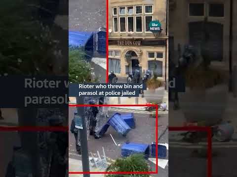A rioter who threw bin and parasol at police jailed #itvnews #shorts