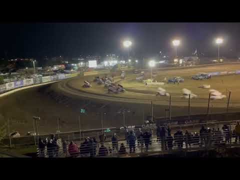 2022 World Of Outlaws Merced A-main Opening Lap Donny Shatz Justin Sanders Crash - dirt track racing video image