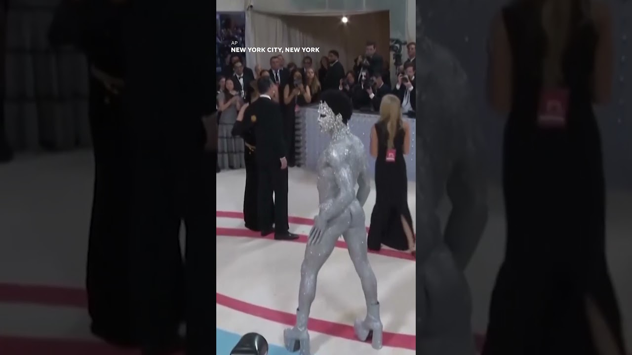 Lil Nas X covers body in silver paint, rhinestones for 2023 Met Gala #Shorts