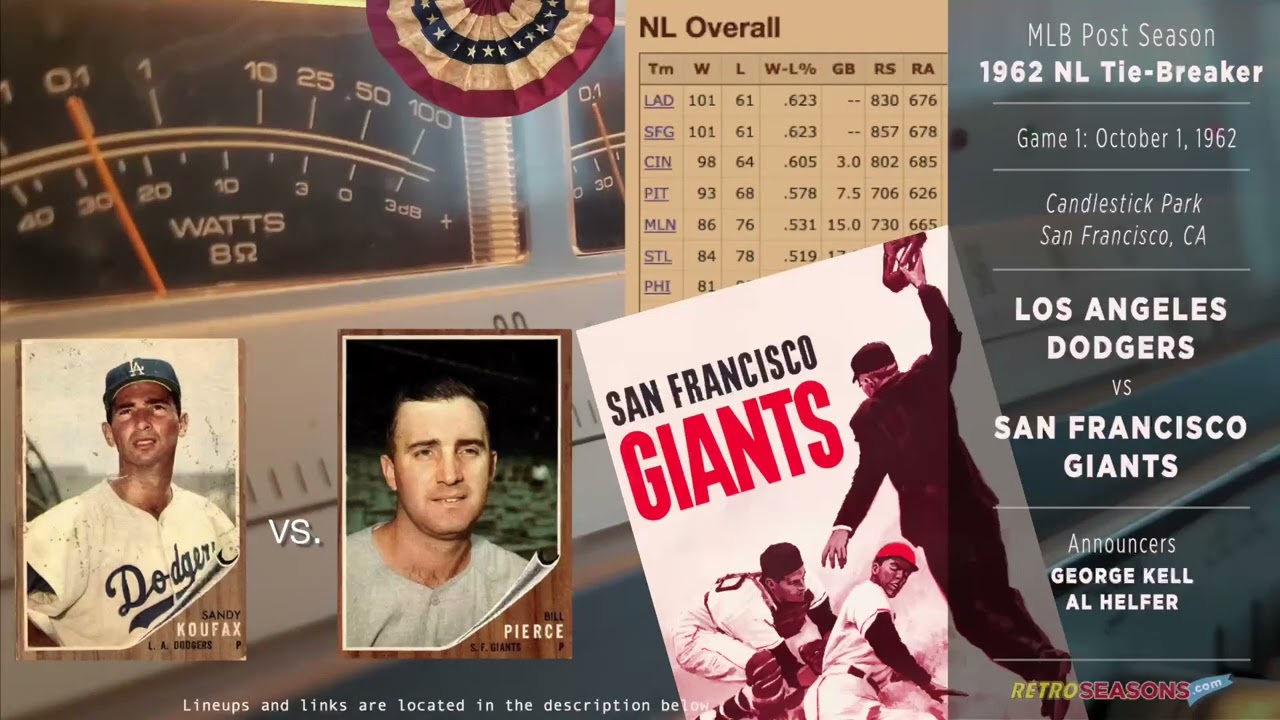 1962 NL Tie-breaker G1 - Los Angeles Dodgers vs San Francisco Giants Radio video clip