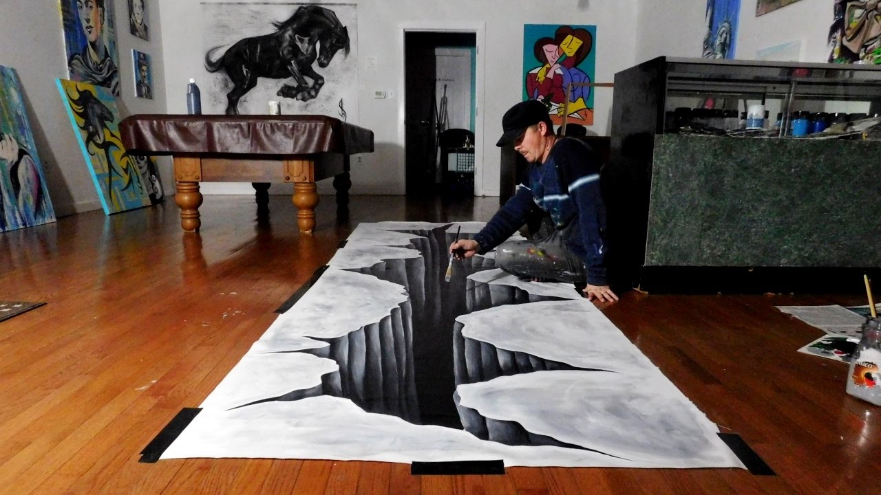 Trick Art on Canvas Painting a Huge 3D Hole Racer.lt