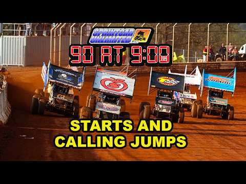 SprintCarUnlimited 90 at 9 for Thursday, April 10th: Calling jumps on starts and restarts - dirt track racing video image