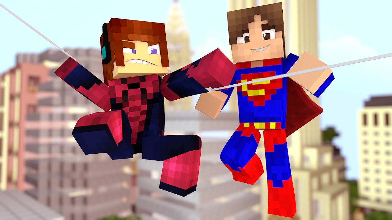 Minecraft Dia De Heróis Homem Aranha E Superman - 